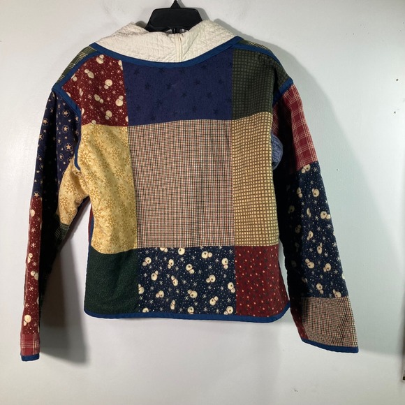 Womens Handmade Patchwork‎ Quilted Flannel Jacket M Snowman Stars - Picture 2 of 8